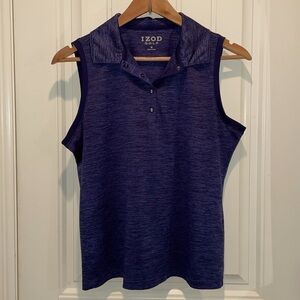 Izod Golf  M Blue Top sleeveless four buttons from the collar down embossed Logo